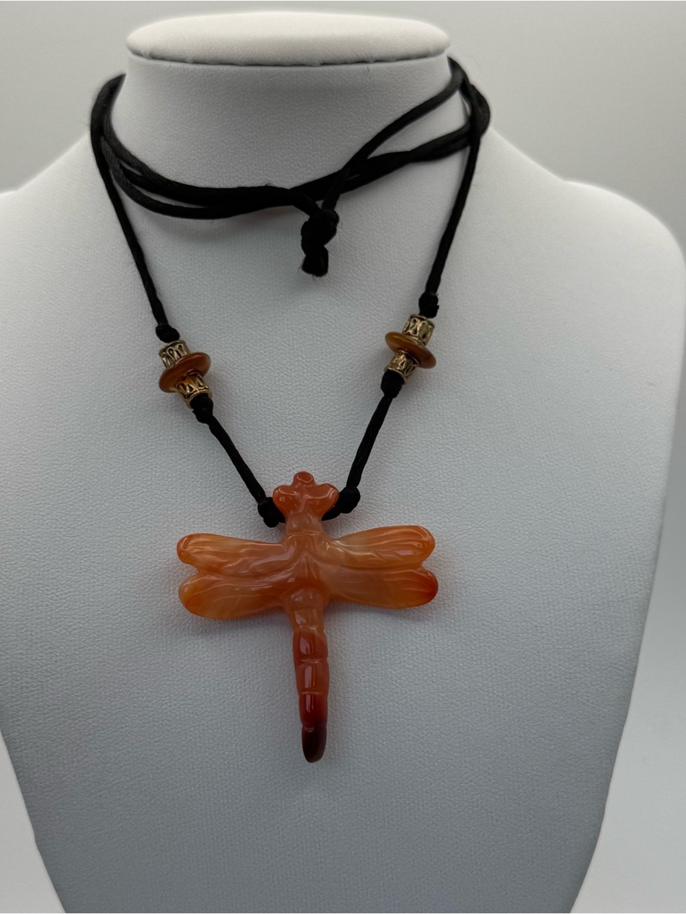 Handmade Orange glass Dragonfly Pendant Necklace